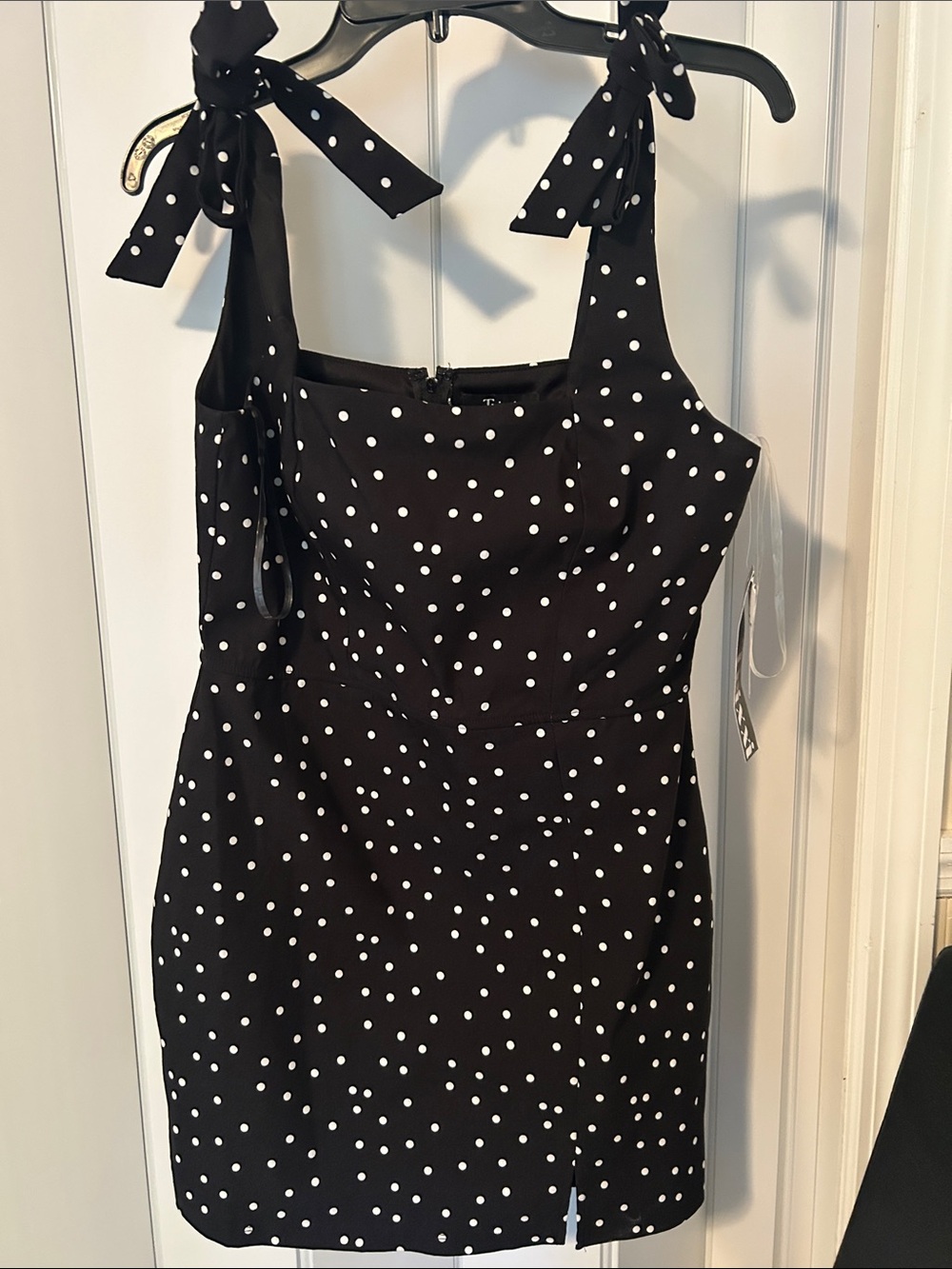 Trixxi Black Mini Dress with White Polka Dots and Tie Straps